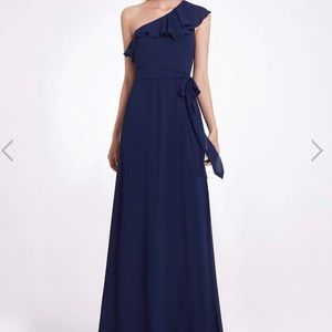 Long one shoulder ruffle bridesmaid dress